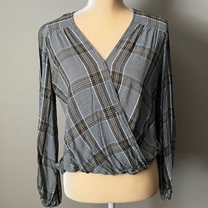 Max Studio high low plaid top